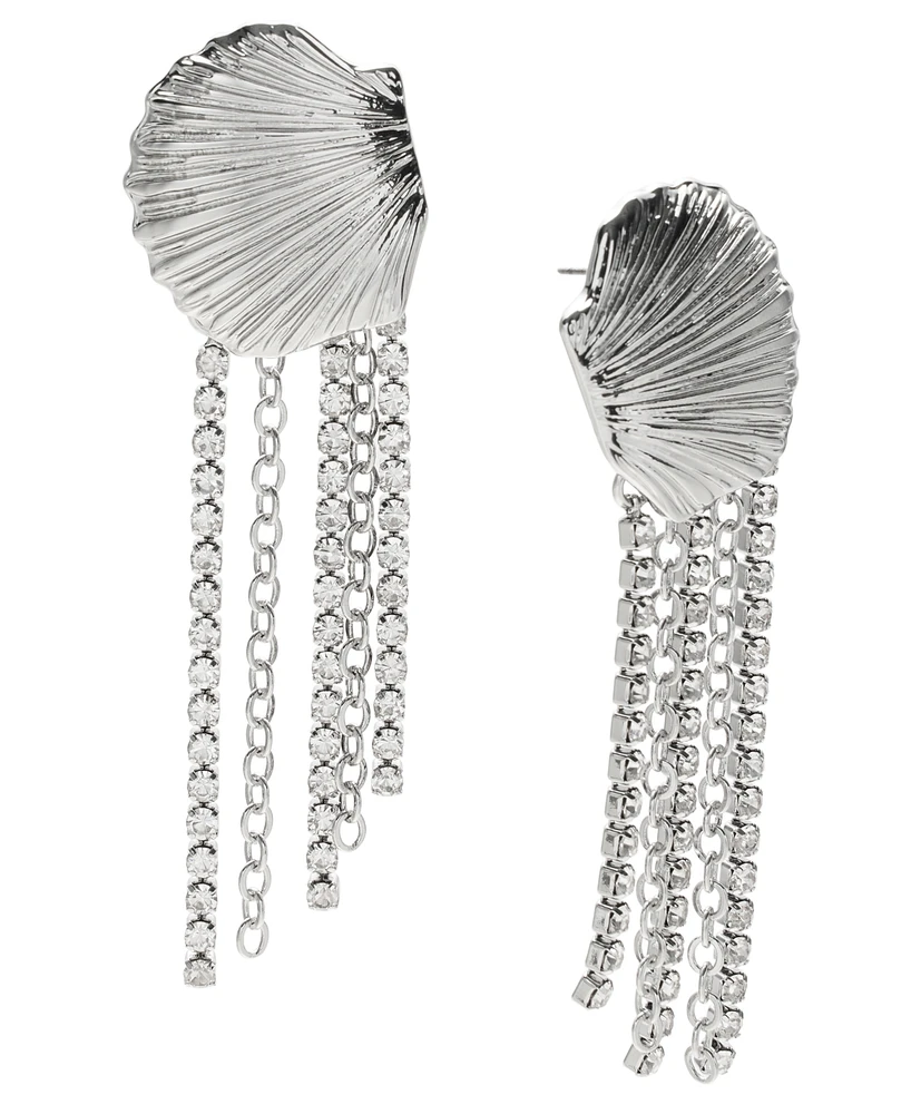 I.n.c. International Concepts Rhodium-Plated Shell & Rhinestone Fringe Statement Earrings, Exclusively at Macy's