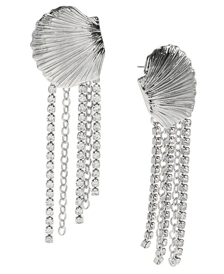 I.n.c. International Concepts Rhodium-Plated Shell & Rhinestone Fringe Statement Earrings, Exclusively at Macy's