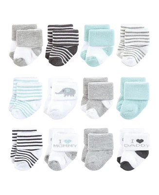 Hudson Baby Baby Boys Hudson Unisex Cotton Rich Newborn and Terry Socks, Mom and Dad Gray Mint, 0-6 Months