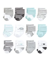 Hudson Baby Baby Boys Hudson Unisex Cotton Rich Newborn and Terry Socks, Mom and Dad Gray Mint, 0-6 Months