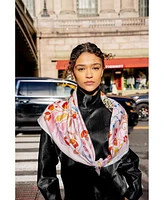 Jessie Zhao New York Double Sided Wool Silk Scarf Of Pink Blossom Jungle