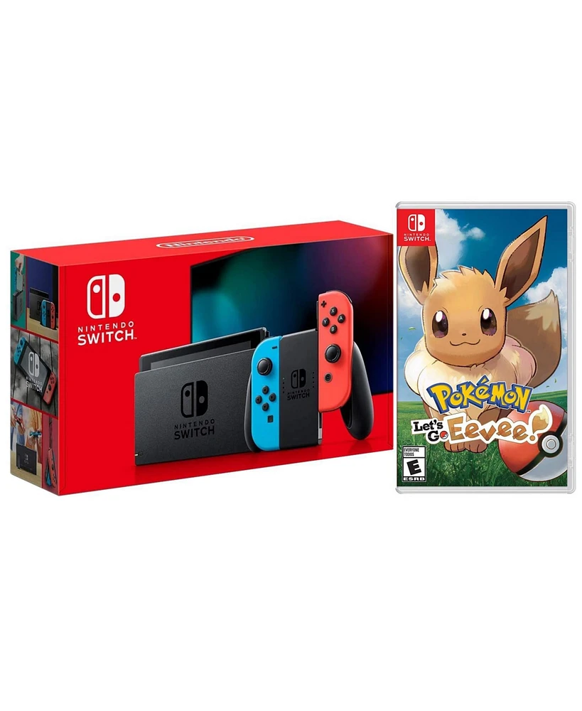 Nintendo Switch 32GB Console - Neon Joy-Con - New Version with Pokemon Let's Go, Eevee! Bundle