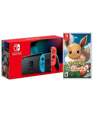 Nintendo Switch 32GB Console - Neon Joy-Con - New Version with Pokemon Let's Go, Eevee! Bundle