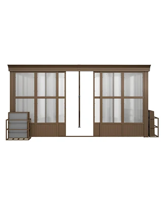 Mondawe 12x14FT Wall Mounted Solarium with Sloping Polycarbonate Roof