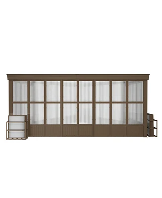 Mondawe 12x16FT Lean-to Sunroom,Wall Mounted Solarium with Sloping Polycarbonate Roof