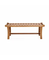 LuxenHome Natural Solid Wood 47.2-Inch Long Rectangle Outdoor Bench