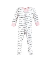 Hudson Baby Girls Cotton Sleep and Play, Bonjour, 0-3 Months