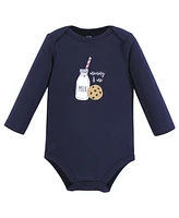 Hudson Baby Baby Boys Hudson Cotton Long-Sleeve Bodysuits, Navy Milk And Cookie