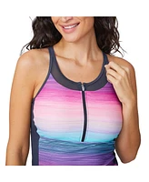 Free Country Women's Mesh Zip-Up Tankini Top