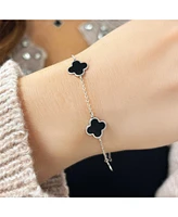 The Lovery Small Onyx Clover Bracelet 14K White Gold