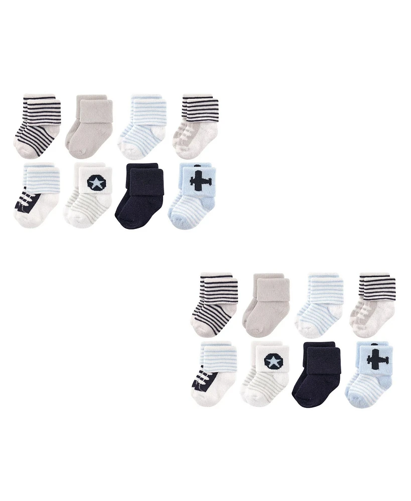 Luvable Friends Baby Boys Newborn Terry Socks, Airplane 16-Piece, 0-6 Months