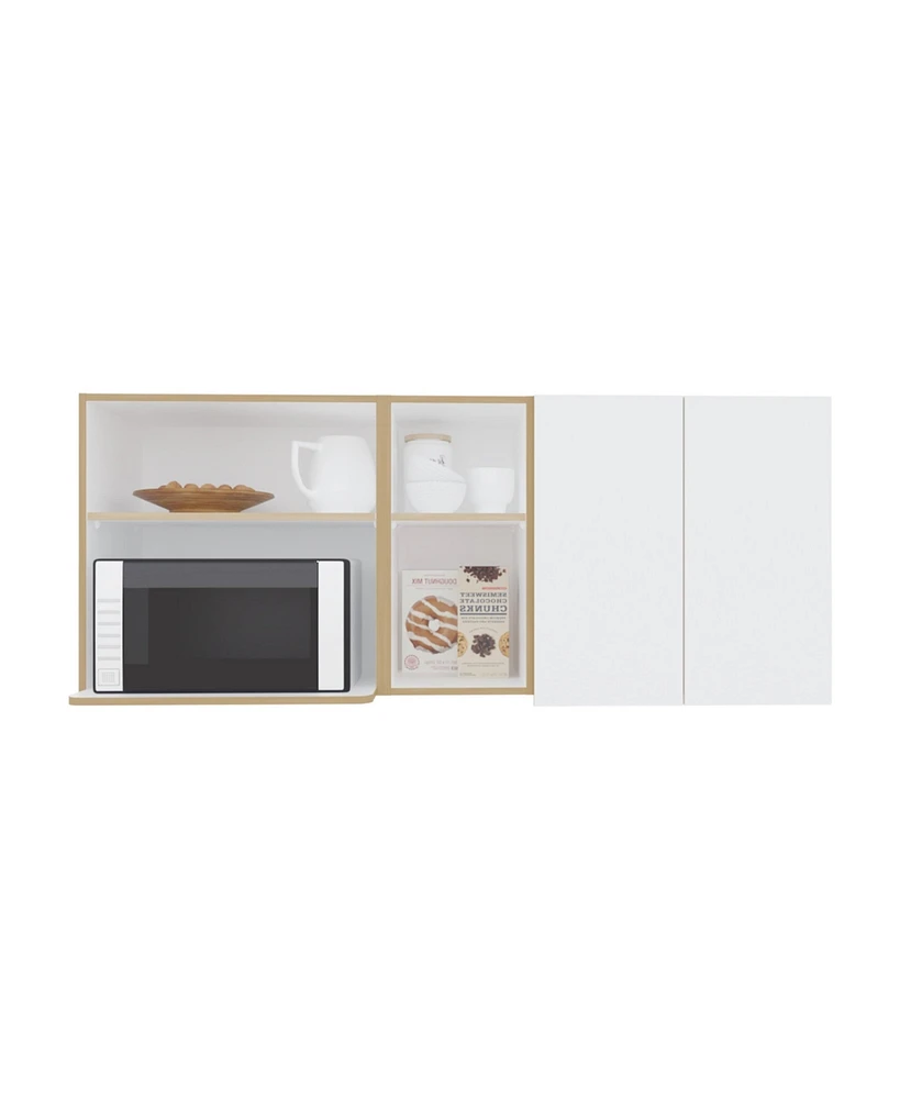 Sidman Wall Cabinet, 2 Doors, 4 Shelves, White / Natural Oak
