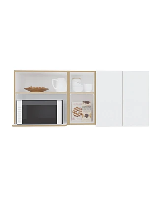 Sidman Wall Cabinet, 2 Doors, 4 Shelves, White / Natural Oak