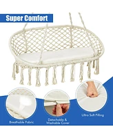 Gouun 2 Person Hanging Hammock Chair with Cushion Macrame Swing