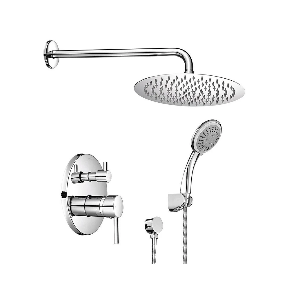 Aquaterior Shower Faucet Set Wall Mount Concealed Mixer Round Rain Shower Chrome