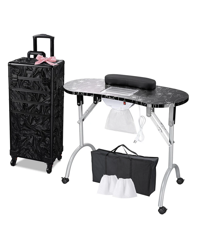 Byootique Folding Manicure Nail Table 4in1 Rolling Makeup Train Case Cb Dusk