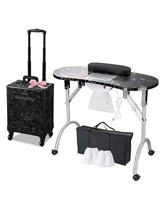 Byootique Manicure Table Nail Desk & Rolling Makeup Train Case Kit Salon Cb Dusk