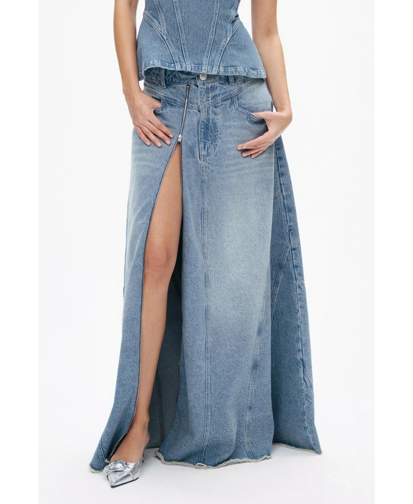Nocturne Women's Slit Detailed Maxi Denim Skirt