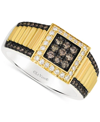 Le Vian Chocolatier Men's Chocolate Diamond & Vanilla Diamond Square Cluster Ribbed Ring (1/2 ct. t.w.) in 14k Gold & Sterling Silver