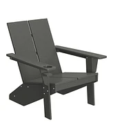 Outdoor 4-Piece Hdpe Modern Adirondack Chairs Set with Folding Patio Ottomans and Cup Holder
