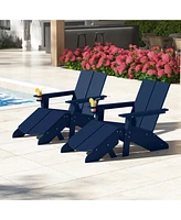 Outdoor 4-Piece Hdpe Modern Adirondack Chairs Set with Folding Patio Ottomans and Cup Holder