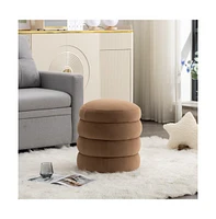 Velvet Upholstered Round Ottoman, Soft Footrest Stool, Elegant Accent for Living Room & Bedroom-The Pop Home