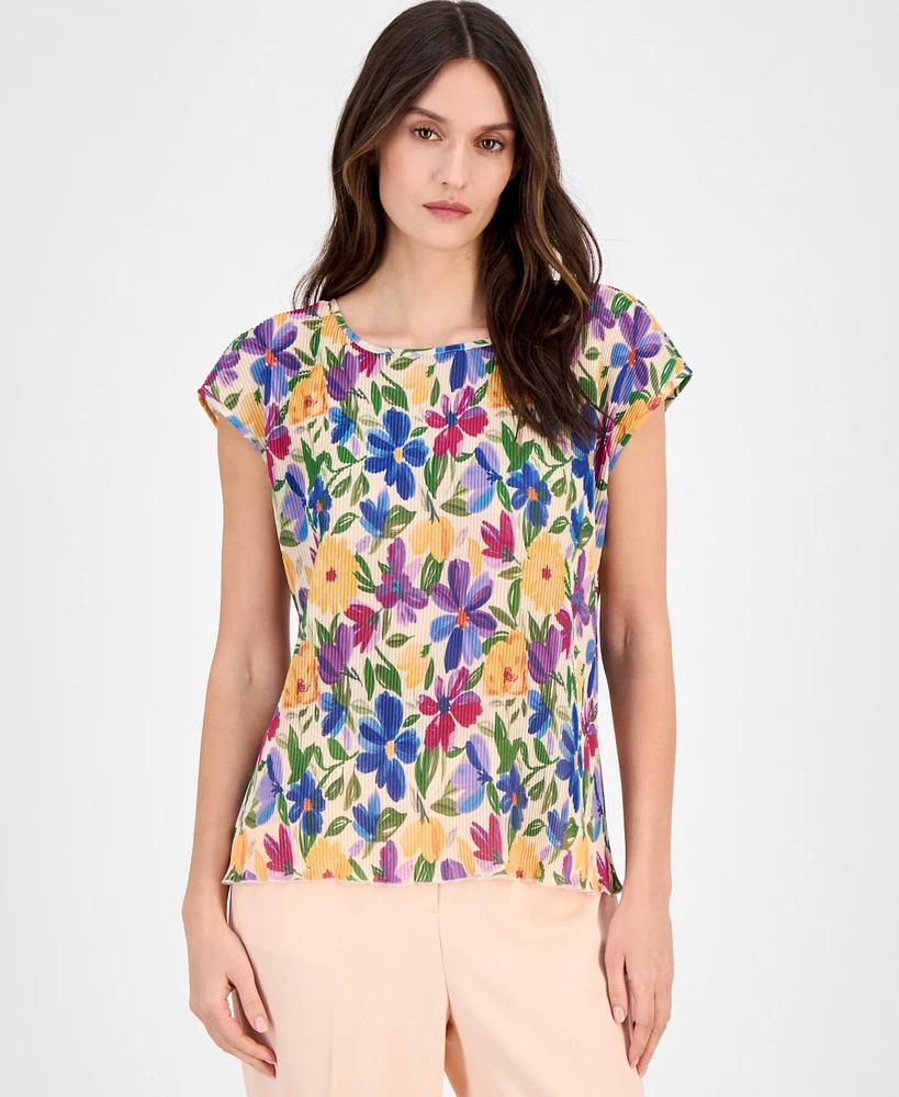 Tahari Asl Women's Floral-Print Plisse Blouse