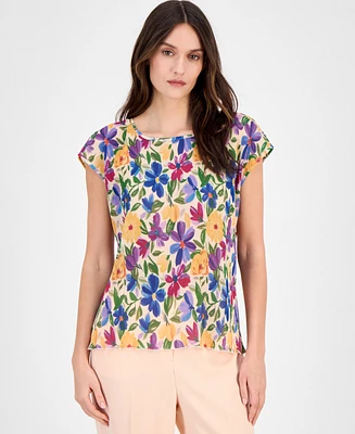 Tahari Asl Women's Floral-Print Plisse Blouse