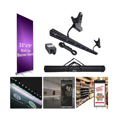 Yescom Aluminum 33x79" Retractable Roll Up Banner Stand Led Light Kit with Bag Trade Show Display