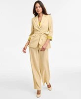Tahari Asl Women's Pinstriped Notched Collar Belted Blazer