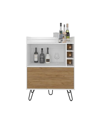Topton Bar Cabinet, 1 Door, 4 Shelves, White / Natural Oak