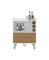 Topton Bar Cabinet, 1 Door, 4 Shelves, White / Natural Oak