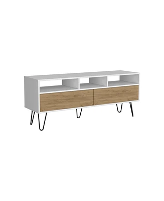 Salunga Tv Stand, 2 Doors, 3 Shelves, 5 Legs, White/Natural Oak