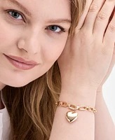 On 34th Gold-Tone Puffy Heart Charm Link Bracelet, Exclusively at Macy's