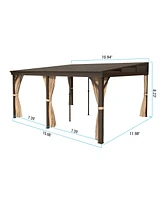 Mondawe 12x16FT Lean to Gazebo, Hardtop Wall Mounted Gazebo with Sloping Galvanized Steel Roof