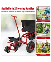 Rolling Garden Cart with Height Adjustable Swivel Seat and Storage Basket