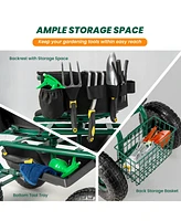 Rolling Garden Cart with Height Adjustable Swivel Seat and Storage Basket