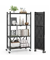 4-Tier Foldable Storage Shelf Collapsible Storage Rack with Lockable Wheels