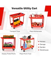 2-Tier Utility Cart with Handle and Heavy-Duty Metal Frame