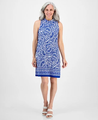 Robbie Bee Petite Tie-Back Mock Neck Printed Shift Dress