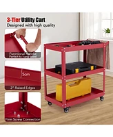 3-Tier Rolling Tool Cart with Spacious Shelves, 4 Universal Wheels and 2 Brakes
