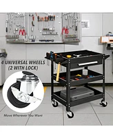 3-Tray Tool Cart with Drawer and 4 Universal Wheels