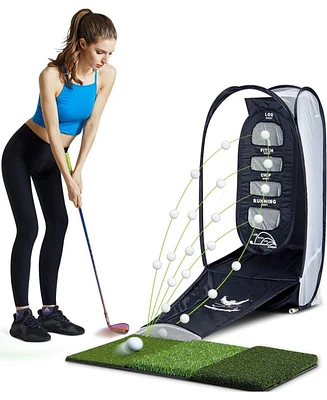 Wosofe Golf Practice Hitting Net Indoor Backyard Home Chipping 2 Target Ball Swing Training Aids Golfing Accuracy with Tri-Turf Mat and Carry Bag Grea