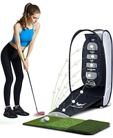 Wosofe Golf Practice Hitting Net Indoor Backyard Home Chipping 2 Target Ball Swing Training Aids Golfing Accuracy with Tri-Turf Mat and Carry Bag Grea