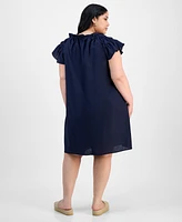Robbie Bee Plus Flutter-Sleeve Tie-Neck Shift Dress
