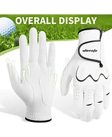 Wosofe Men s Golf Glove Left Hand non-slip breathable Lycra Nanocloth Soft Comfortable No Sweat All Weather liner and Green Fork