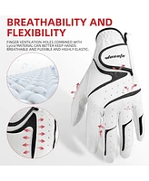 Wosofe Golf Glove Left Hand Men Pu Transparent Non-Slip Nanocloth Lycra Accessories No Sweat Comfortable all Weather with Scorer and Tee