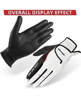 Wosofe Men s Golf Glove Left Hand Premium Leather Excellent Grip Super Soft Breathable Durable Fit All Weather with Golf Tee and Divot Repair Tool,Med