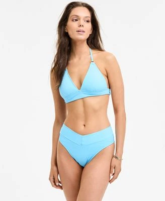 Becca Womens Modern Edge Textured Rib Halter Bikini Top High Waist Bikini Bottoms
