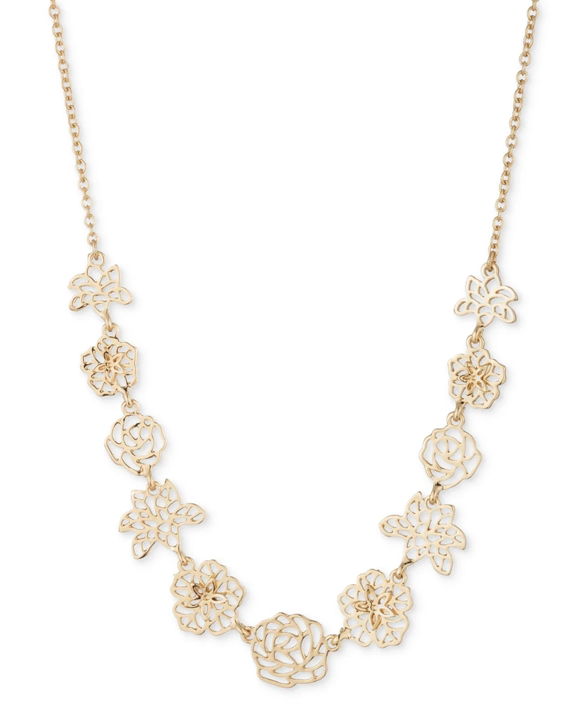 Marchesa Gold-Tone Openwork Flower Collar Necklace, 16" + 3" extender